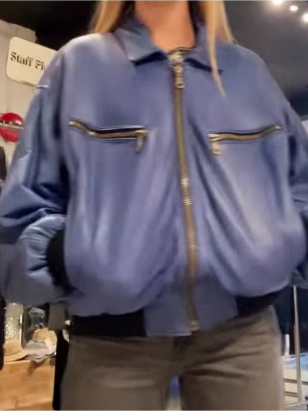 Vintage Blue Bomber Peganani Leather Jacket